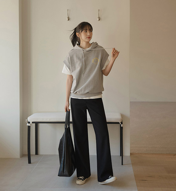 Wrinkle-free surround waistband wide pants