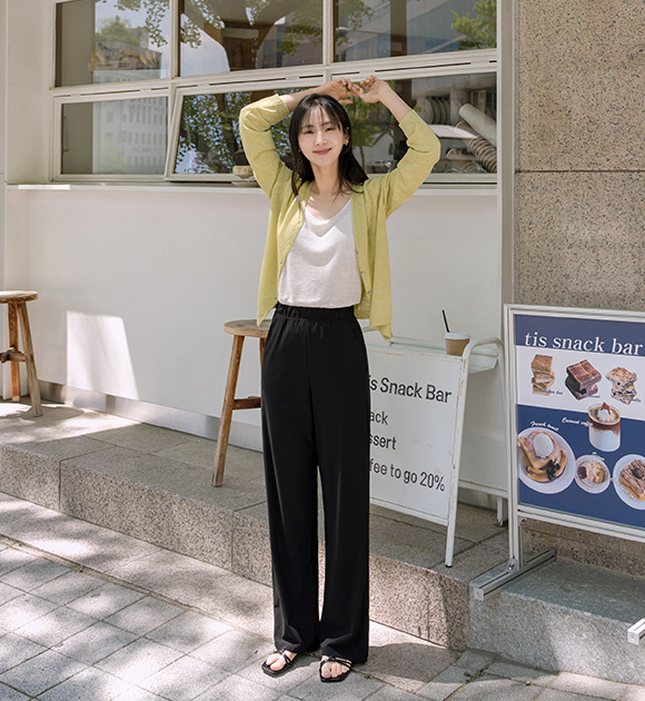 Cool Wrinkle-Free Surround Waistband Wide Pants