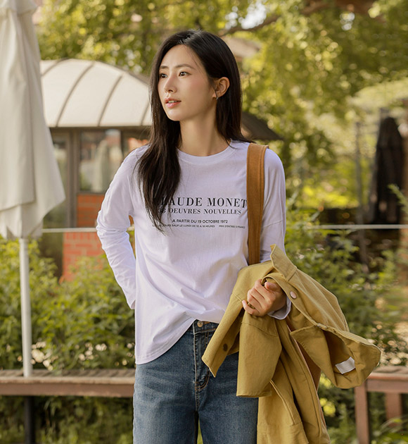 Simple Lettering Key Point Long-sleeved T-shirt