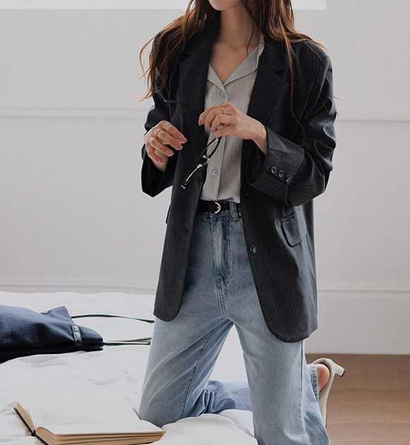 Pinstripe Oversized Stretch Jacket