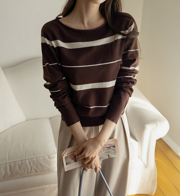 Marine Stripe Boat Neck Knitwear
