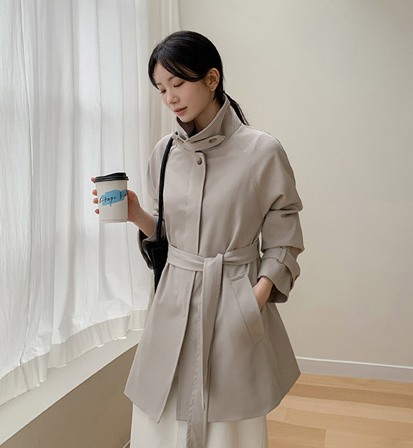 Half Trench Coat with Tab Details (Belt Set)