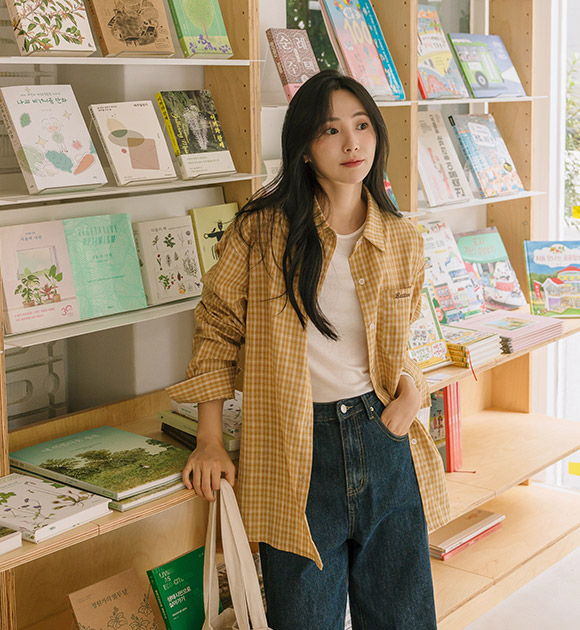 [JUST BETTER] Cozy Check Better Embroidery Loose-fit Shirt
