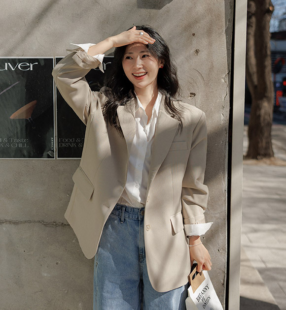 Semi-over Sleeve Button Single Jacket