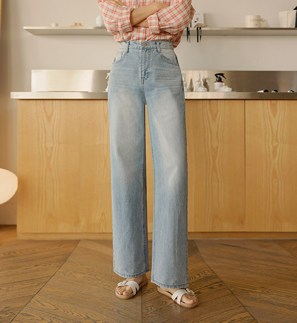 Lower body cover back banded wide jeans (Short/Basic/Long)