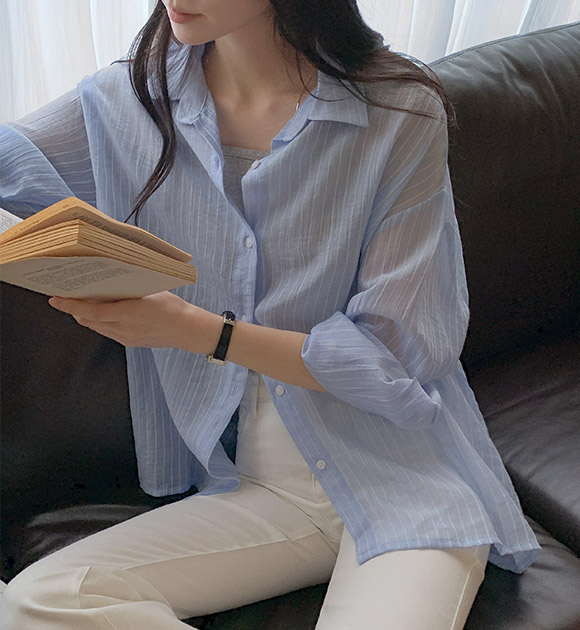 Sheer Tencel Stripe Shirt