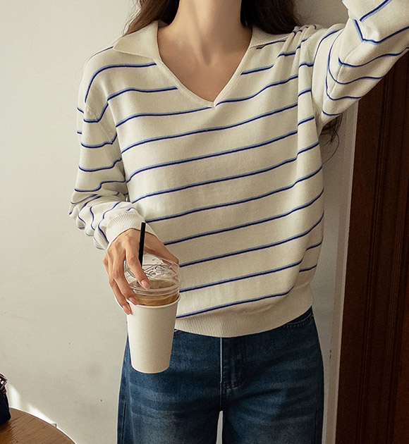 Maru Stripe V-Collar Knitwear