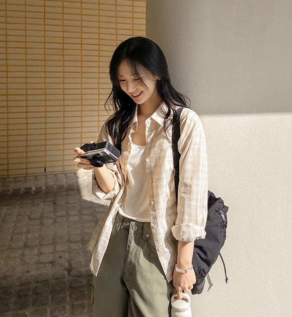 [🌺From Spring to Summer🌺][JUST BETTER] Peanut Checkered Cotton Shirt