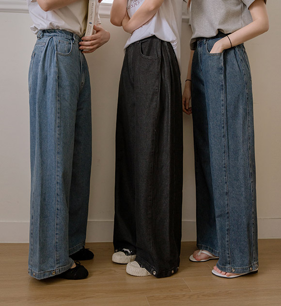 [✨Silk-like denim✨] Lyocell Snap-Button Wide Jeans (Short/Basic/Long)