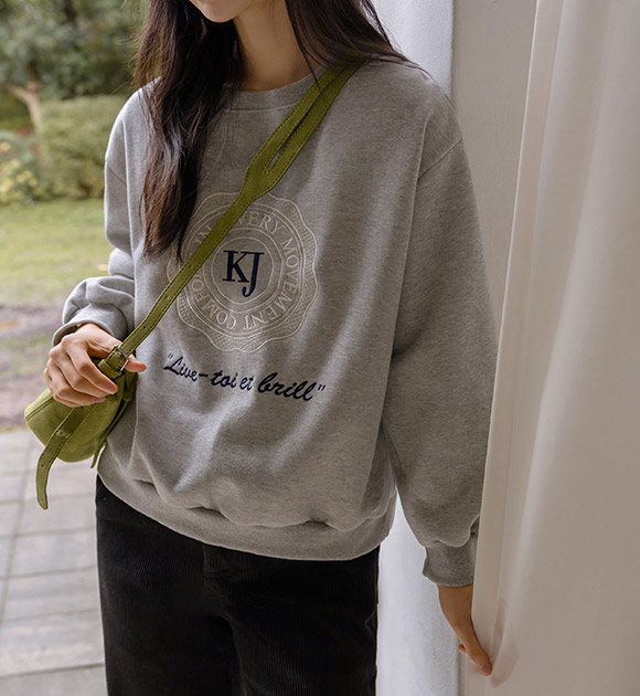 KJ color block embroidery fleece man-to-man