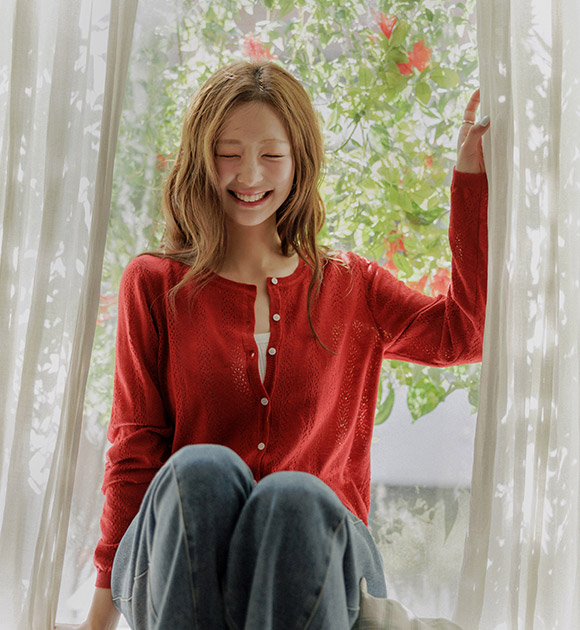 Leni Pointelle Open-knit Round Cardigan