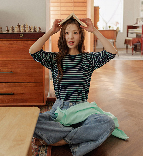 Kiro Heart-spendant Striped T-shirt