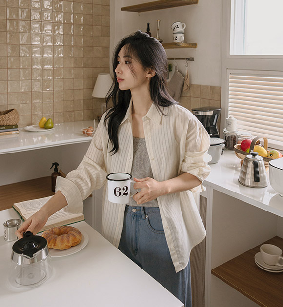 [JUST BETTER] Clean Stripe Linen Shirt