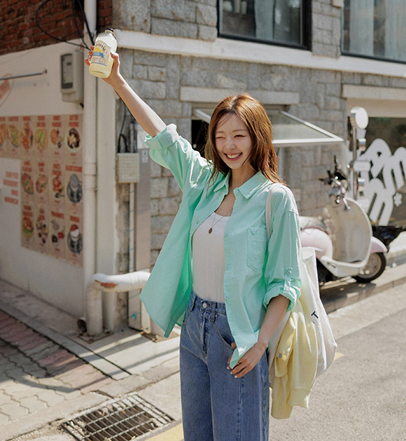 Low Pocket Button Roll-Up Linen Shirt