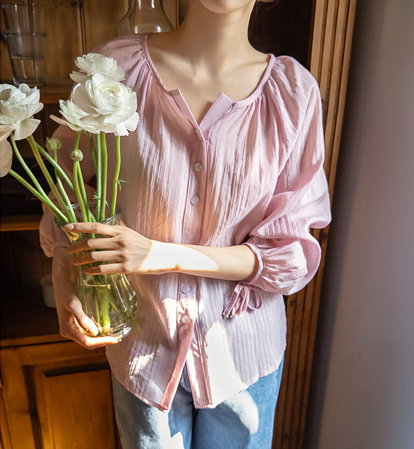 Lua Ribbon Sleeve Shirred Blouse