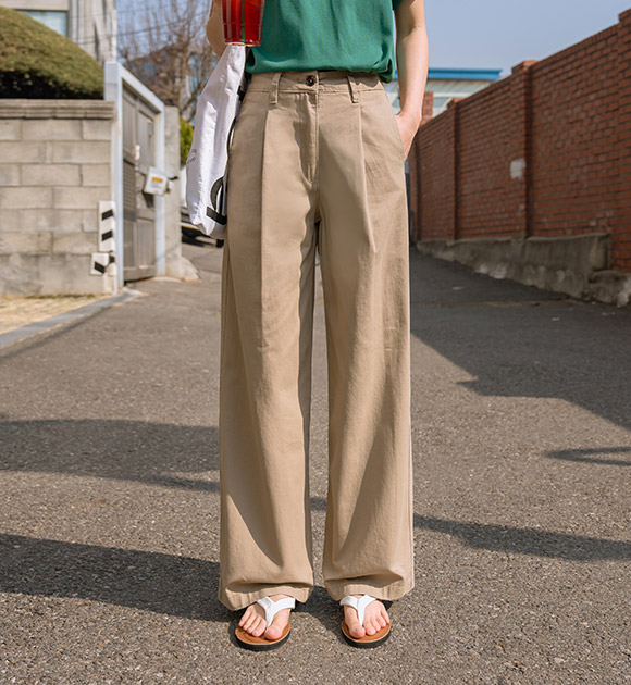 Chino Button Pocket Pintuck Cotton Pants(Short/Long)