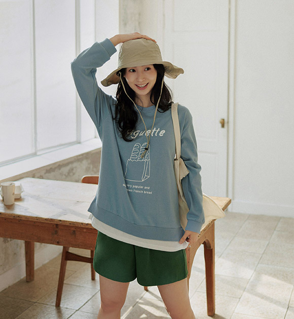 Baguette Print Layered Sweatshirt