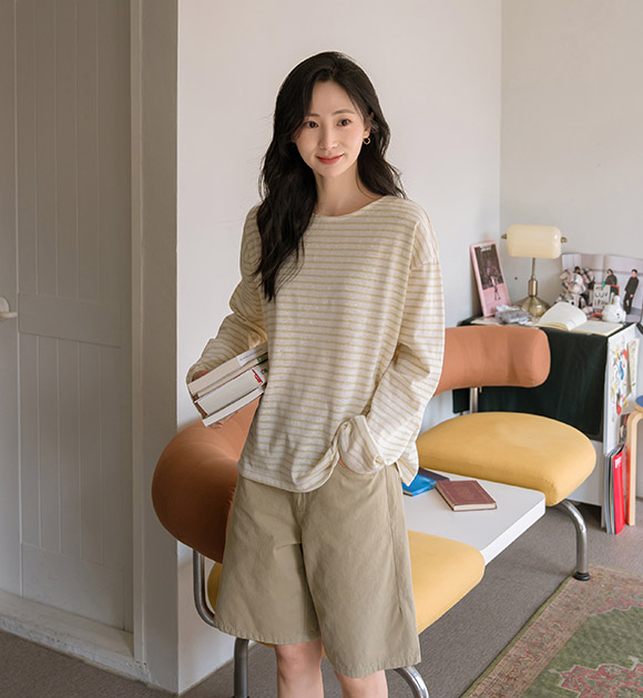 Rainy Linen Touch Striped T-shirt