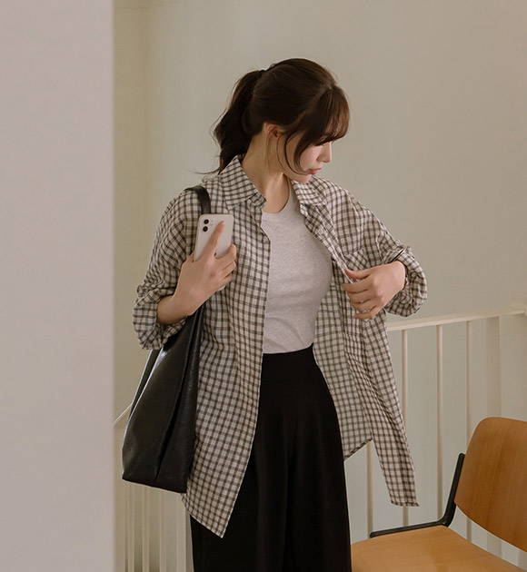 Look & Me Back Embroidery Checkered Shirt