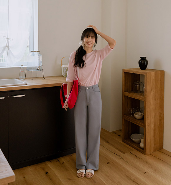 DA31895_Simple Wide Hidden Banding Spandex Pants