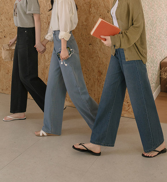 Wind Linen-touch Wide Denim Pants (Short/Long)