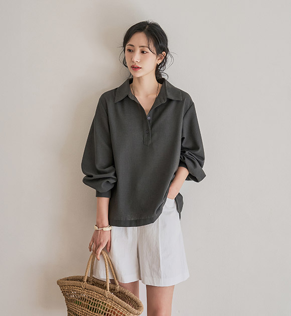 [JUST BETTER] Sein Linen Touch Half-Open Blouse