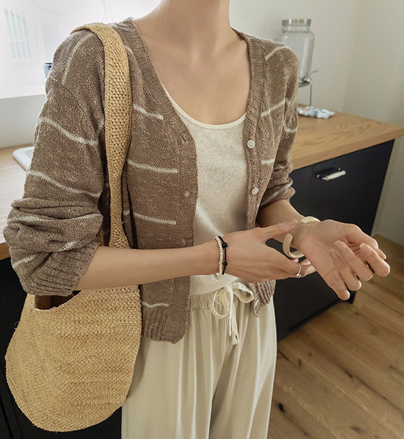 Soft Slub Striped Boucle Cardigan