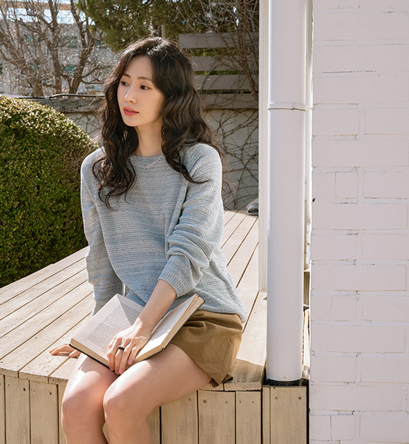 Slub Linen Melange Boucle Knit Sweater