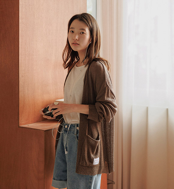 Sunset Label Pocket Boucle Boxy Cardigan