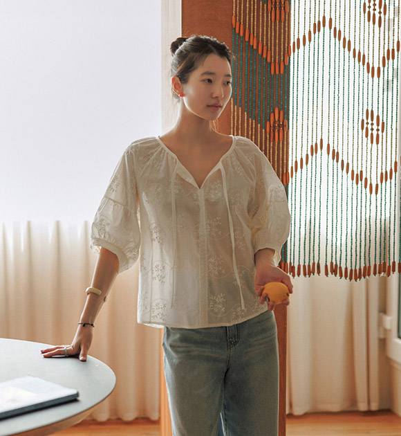 Heart-Fluttering Eyelet Embroidered Cotton Blouse