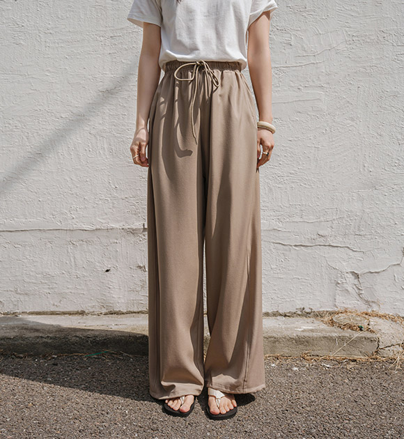Flowy Fabric Panel-Line Banding Pants (Short/Basic/Long)
