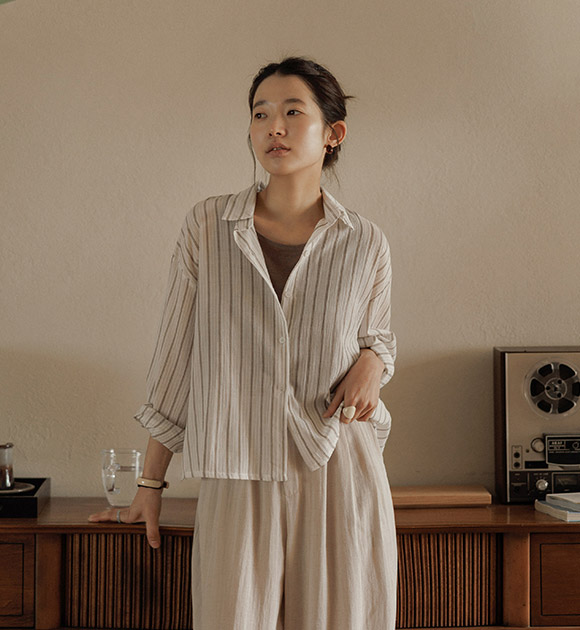 Begin Cool Stripe Crinkled Shirt