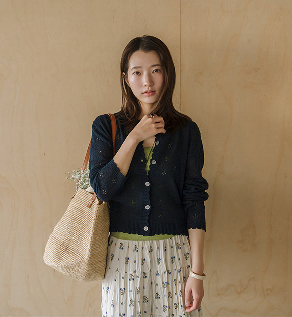 Vivian Open-knit Round-neck Cardigan