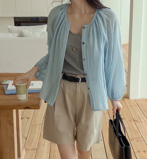 Light Shirring Open Blouse