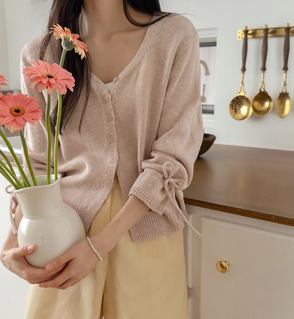 Heyri Ribbon Sleeve Slub Cardigan