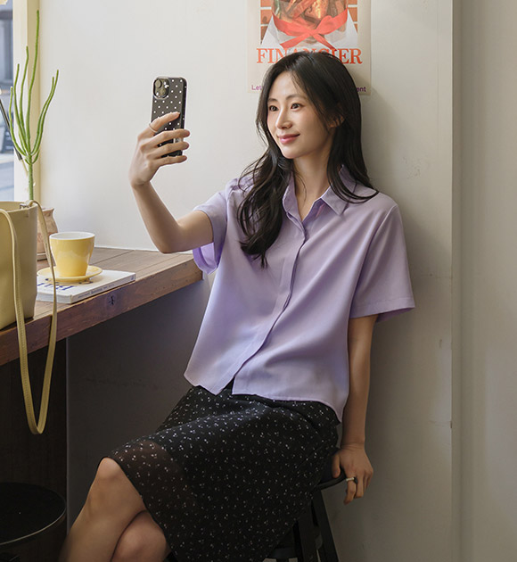 Wrinkle-free Semi-crop Short-sleeve Shirt