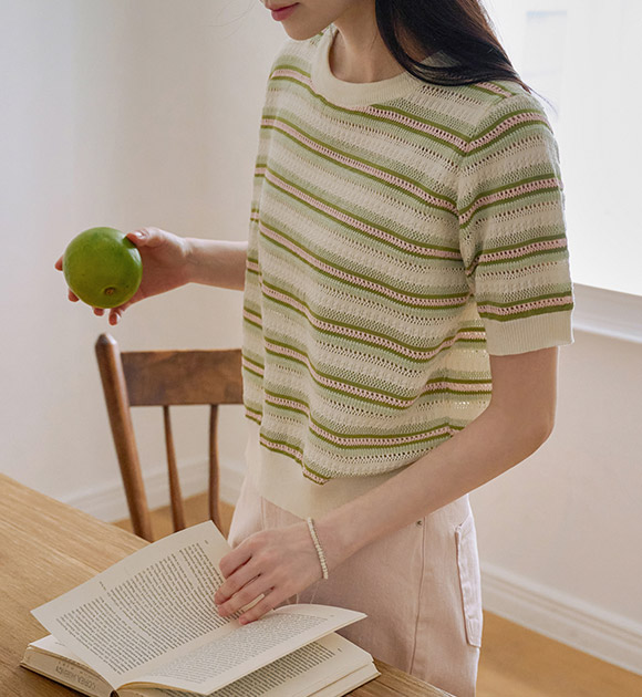 Robit Perforated Line Short-sleeve Knitwear