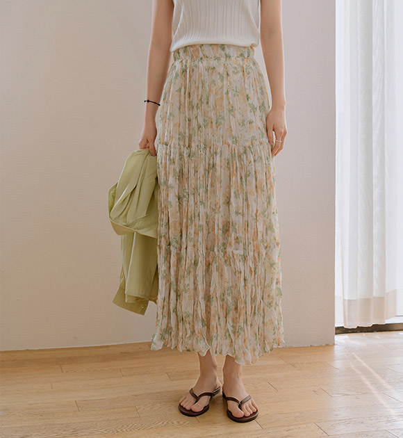 Watercolor Floral Wrinkle Skirt