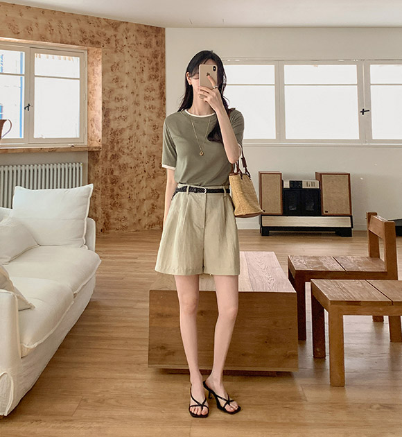 Verno Back Banding Pintuck Shorts (Belt Set)