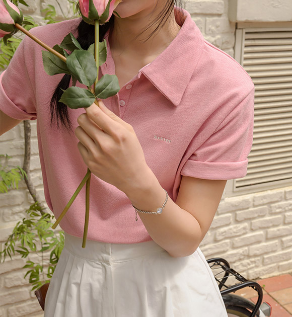 [JUST BETTER] Berry Embroidery PK Short-sleeved Shirt