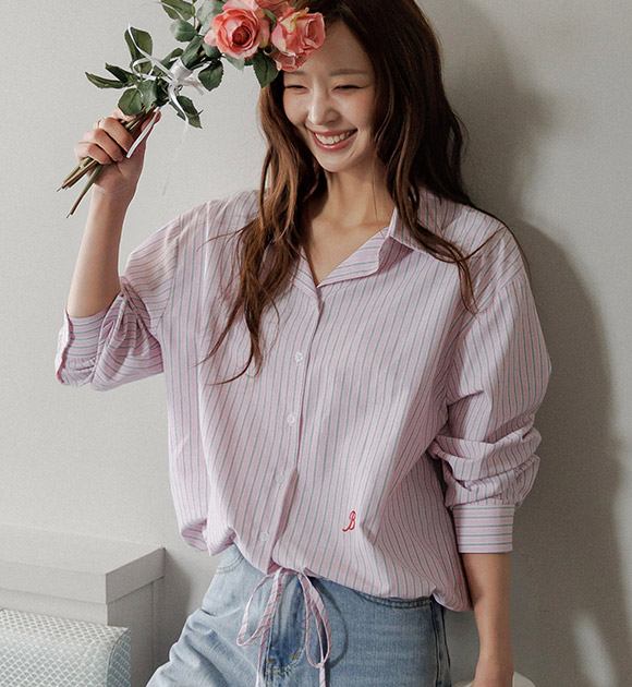 [📢Sold Out Item/3rd Restock✨][JUST BETTER] Drawstring Stripe Shirt