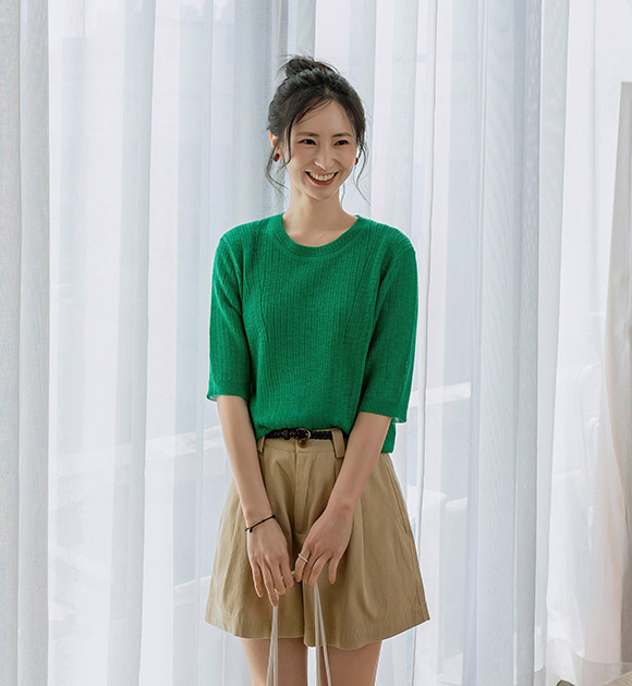 Comfortable Viscose Open-knit Half-sleeve Knitwear