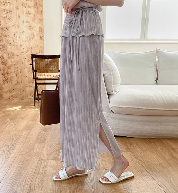 Loire Pleated Slit Banded Skirt