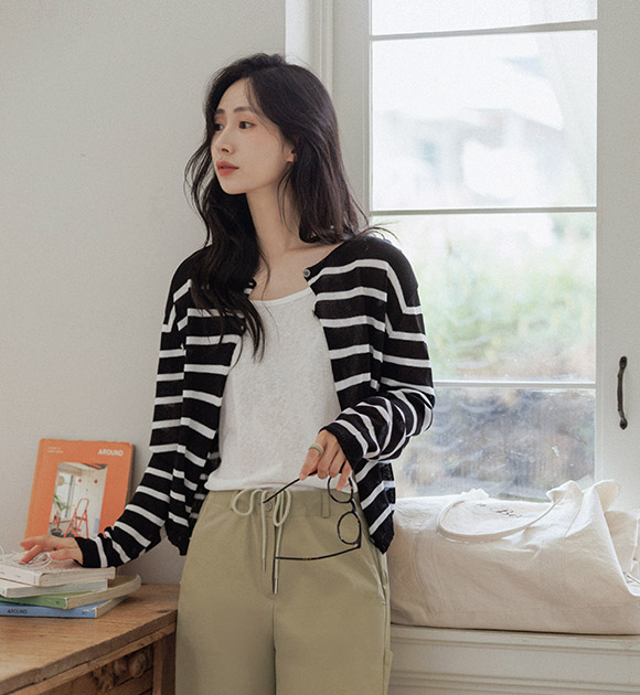 Ond Cool-touch Striped Cardigan