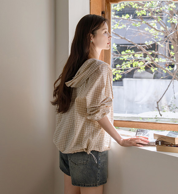 Have Summer Check Hooded Shirt