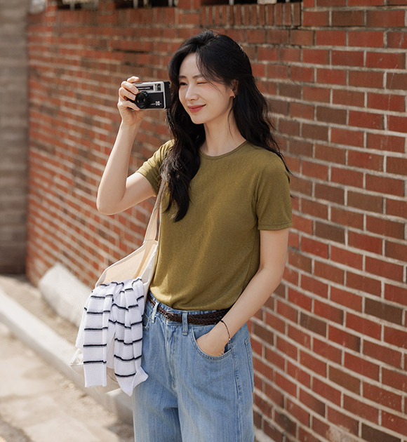 Cool and Moist Tencel Slub Short-Sleeved Shirt