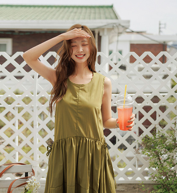 Olive Back Feature Sleeveless Dress