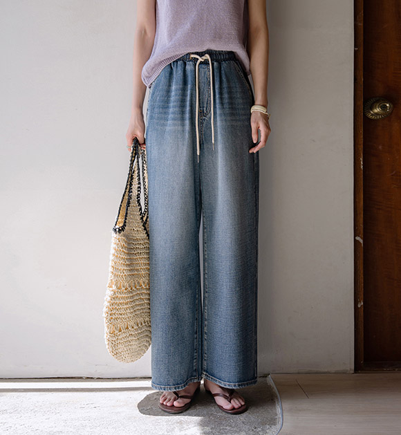 [JUST BETTER] Dango String Wide Denim Pants