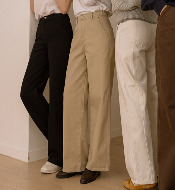 Soft Cotton Seamed Wide-Leg Pants (Short/Regular/Long)