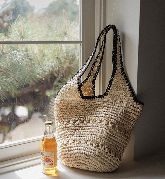 Black-Trim Woven Shoulder Bag